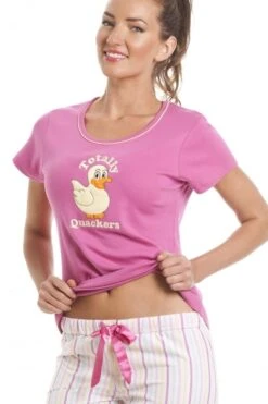 Camille 100% Cotton Duck Motif Pink Cropped Pyjama Set -Camille Sales Store camille 100 cotton duck motif pink cropped pyjama set p3019 19062 medium