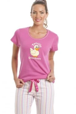 Camille 100% Cotton Duck Motif Pink Cropped Pyjama Set -Camille Sales Store camille 100 cotton duck motif pink cropped pyjama set p3019 19064 medium