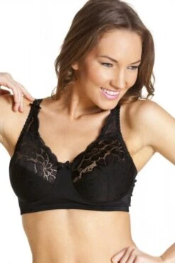 Camille Black Floral Lace Non Wired Jacquard Bra
