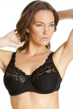 Camille Black Floral Lace Underwired Jacquard Bra