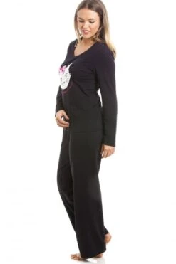 Camille Black Full Length Cat Motif Pyjama Set -Camille Sales Store camille black full length cat motif pyjama set p3054 19758 medium