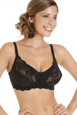 Camille Black Lingerie Womens Full Cup Underwired Lace Bra