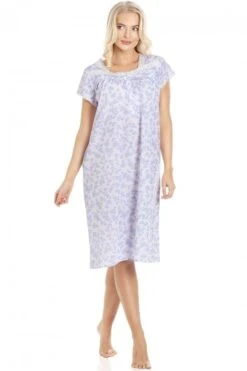 Camille Blue Floral White Short Sleeve Nightdress