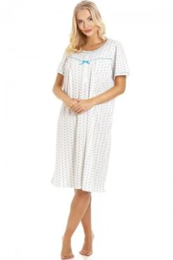 Camille Blue & Grey Floral Pinstriped Short Sleeve Nightdress