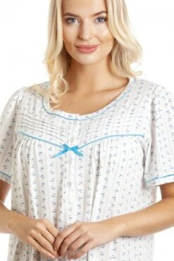 Camille Blue & Grey Floral Pinstriped Short Sleeve Nightdress -Camille Sales Store camille blue grey floral pinstriped short sleeve nightdress p3595 41652 medium