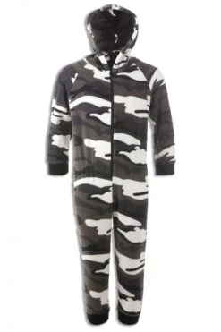 Camille Childrens Snow Camouflage Supersoft Fleece Zip Front Hooded Onesie