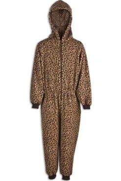 Camille Childrens Unisex All In One Caramel Leopard Print Hooded Onesie