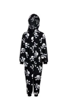 Camille Childrens Unisex Black And White Skull Print All In One Pyjama Onesie