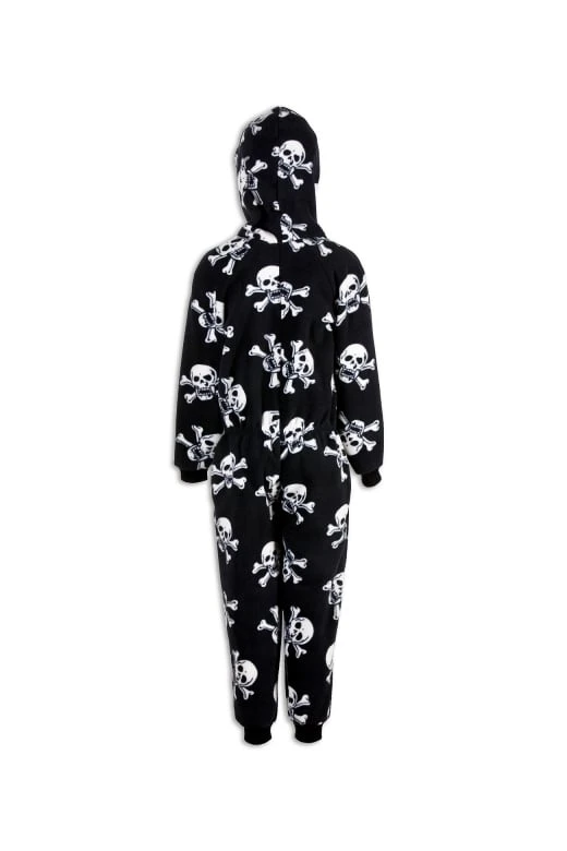 Camille Childrens Unisex Black And White Skull Print All In One Pyjama Onesie 4 Camille Childrens Unisex Black And White Skull Print All In One Pyjama Onesie - Image 2
