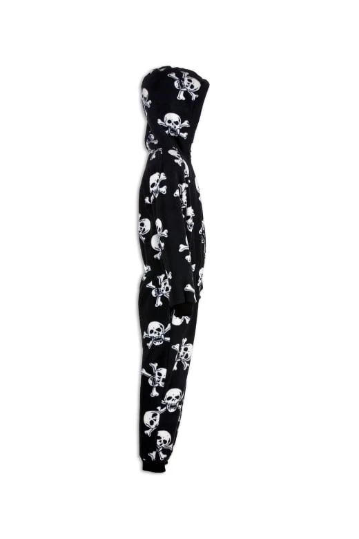 Camille Childrens Unisex Black And White Skull Print All In One Pyjama Onesie 5 Camille Childrens Unisex Black And White Skull Print All In One Pyjama Onesie - Image 3