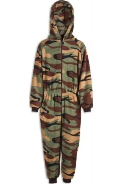 Camille Childrens Unisex Green Camouflage Print All In One Pyjama Onesie