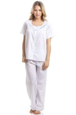 Camille Classic Blue Dot Short Sleeve White Pyjama Set