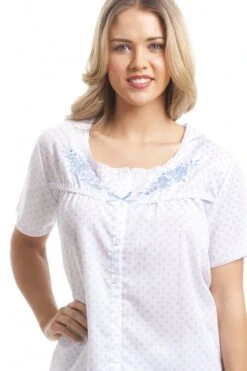 Camille Classic Blue Dot Short Sleeve White Pyjama Set -Camille Sales Store camille classic blue dot short sleeve white pyjama set p2471 12069 medium