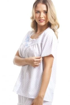 Camille Classic Blue Dot Short Sleeve White Pyjama Set -Camille Sales Store camille classic blue dot short sleeve white pyjama set p2471 12070 medium
