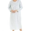 Camille Classic Long Sleeve Aqua Polka Dot Soft Fleece Nightdress