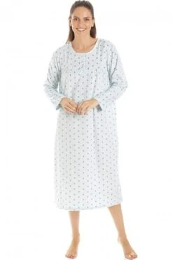 Camille Classic Long Sleeve Aqua Polka Dot Soft Fleece Nightdress