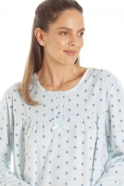 Camille Classic Long Sleeve Aqua Polka Dot Soft Fleece Nightdress -Camille Sales Store camille classic long sleeve aqua polka dot soft fleece nightdress p3618 43049 medium