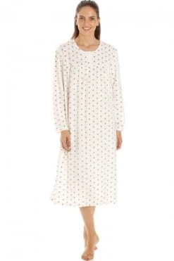 Camille Classic Long Sleeve Mink Polka Dot Soft Fleece Nightdress