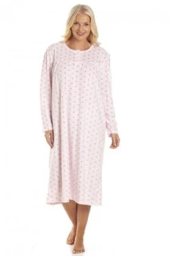 Camille Classic Long Sleeve Pink Polka Dot Soft Fleece Nightdress