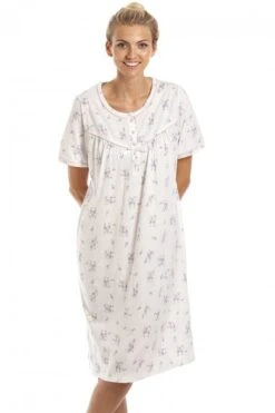 Camille Classic Pink Floral Dot Print Jersey Nightdress