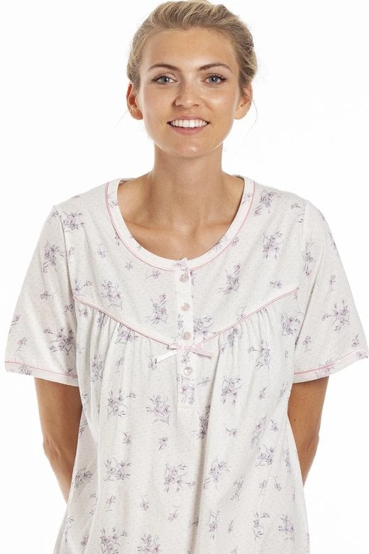 Camille Classic Pink Floral Dot Print Jersey Nightdress 4 Camille Classic Pink Floral Dot Print Jersey Nightdress - Image 2