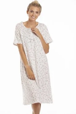 Camille Classic Pink Floral Print Jersey Cotton Nightdress