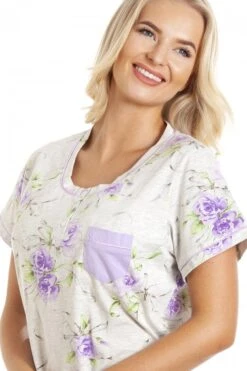 Camille Classic Short Sleeved Purple & Grey Floral Nightdress -Camille Sales Store camille classic short sleeved purple grey floral nightdress p3589 41448 medium