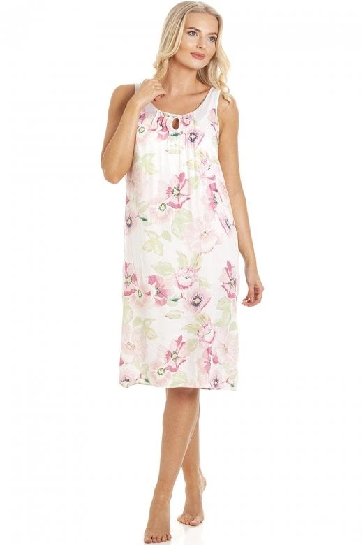 Camille Classic Sleeveless Poppy Print Nightdress 3 Camille Classic Sleeveless Poppy Print Nightdress