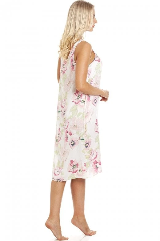 Camille Classic Sleeveless Poppy Print Nightdress 4 Camille Classic Sleeveless Poppy Print Nightdress - Image 2