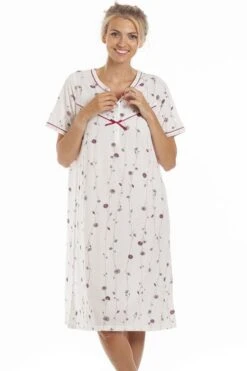 Camille Cream Short Sleeve Poppy Print Nightdress