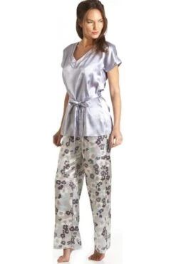 Camille Grey Floral Print Satin Pyjama Set -Camille Sales Store camille grey floral print satin pyjama set p1937 6610 medium