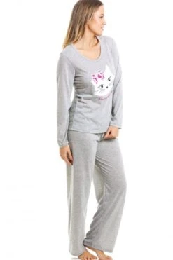 Camille Grey Full Length Cat Motif Pyjama Set -Camille Sales Store camille grey full length cat motif pyjama set p3052 19747 medium
