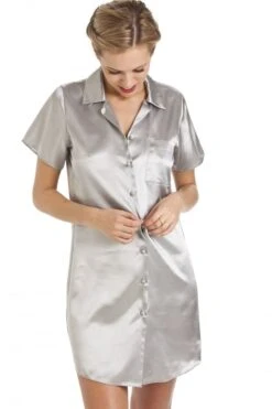 Camille Light Grey Knee Length Satin Nightshirt -Camille Sales Store camille light grey knee length satin nightshirt p2870 17282 medium