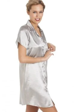 Camille Light Grey Knee Length Satin Nightshirt -Camille Sales Store camille light grey knee length satin nightshirt p2870 17284 medium