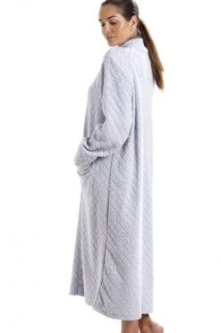 Camille Light Grey Soft Fleece Floral Button Up Housecoat -Camille Sales Store camille light grey soft fleece floral button up housecoat p2888 17410 medium