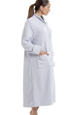 Camille Light Grey Soft Fleece Floral Button Up Housecoat -Camille Sales Store camille light grey soft fleece floral button up housecoat p2888 17411 medium