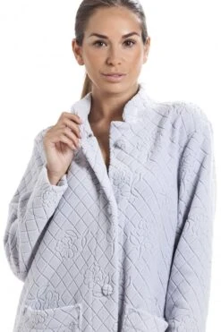 Camille Light Grey Soft Fleece Floral Button Up Housecoat -Camille Sales Store camille light grey soft fleece floral button up housecoat p2888 17412 medium