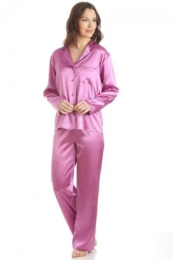 Camille Light Pink Satin Full Length Pyjama Set