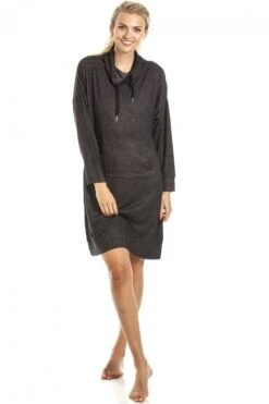 Camille Long Sleeve Cowl Neck Lightweight Knitted Black Hacci Nightdress