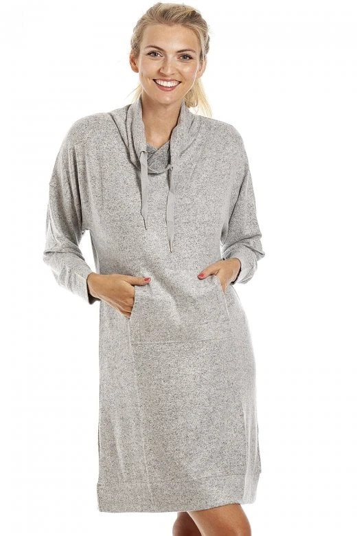 Camille Long Sleeve Cowl Neck Lightweight Knitted Grey Hacci Nightdress 3 Camille Long Sleeve Cowl Neck Lightweight Knitted Grey Hacci Nightdress