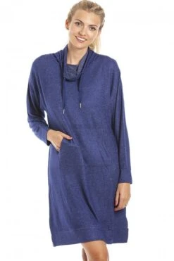 Camille Long Sleeve Cowl Neck Lightweight Knitted Navy Blue Hacci Nightdress -Camille Sales Store camille long sleeve cowl neck lightweight knitted navy blue hacci nightdress p3851 57256 medium