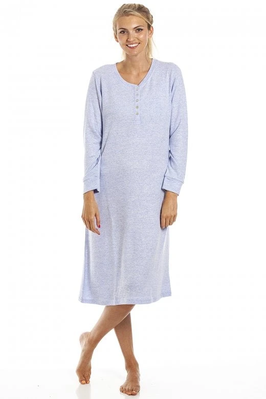 Camille Lush Long Sleeve Lightweight Blue Knitted Hacci Nightdress 3 Camille Lush Long Sleeve Lightweight Blue Knitted Hacci Nightdress