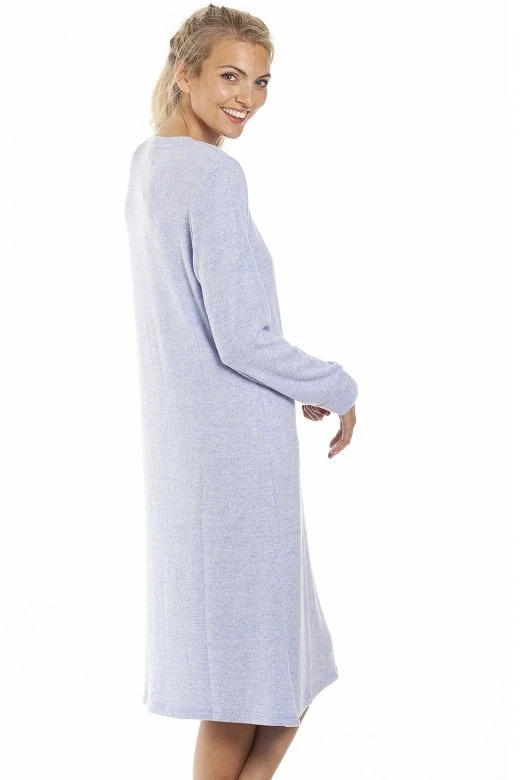 Camille Lush Long Sleeve Lightweight Blue Knitted Hacci Nightdress 4 Camille Lush Long Sleeve Lightweight Blue Knitted Hacci Nightdress - Image 2