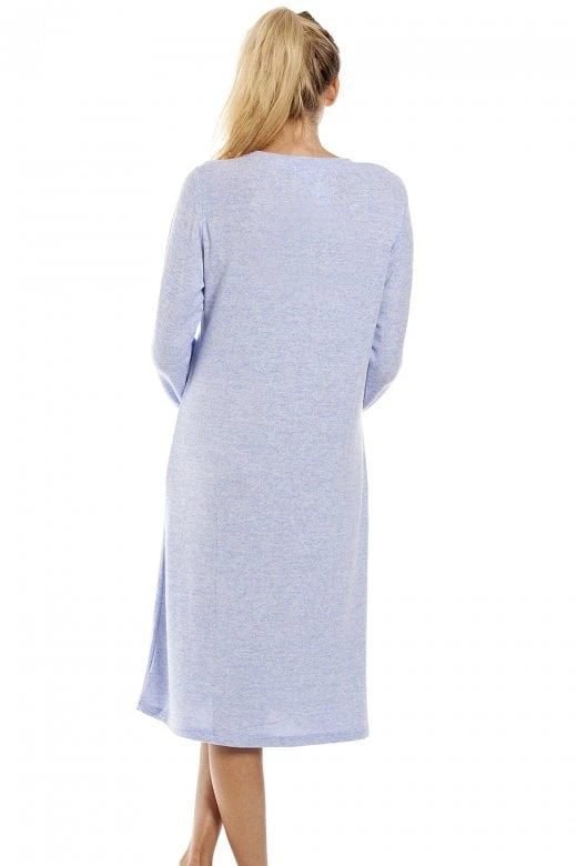 Camille Lush Long Sleeve Lightweight Blue Knitted Hacci Nightdress 5 Camille Lush Long Sleeve Lightweight Blue Knitted Hacci Nightdress - Image 3
