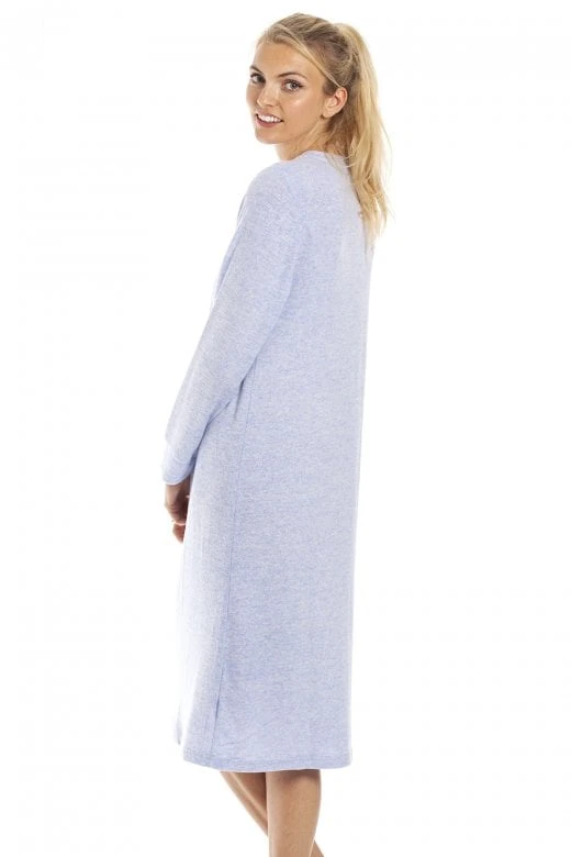 Camille Lush Long Sleeve Lightweight Blue Knitted Hacci Nightdress 6 Camille Lush Long Sleeve Lightweight Blue Knitted Hacci Nightdress - Image 4