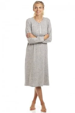 Camille Lush Long Sleeve Lightweight Grey Knitted Hacci Nightdress