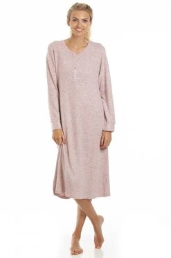 Camille Lush Long Sleeve Lightweight Pink Knitted Hacci Nightdress