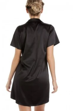 Camille Luxurious Knee Length Black Satin Nightshirt -Camille Sales Store camille luxurious knee length black satin nightshirt p2292 9448 medium