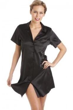 Camille Luxurious Knee Length Black Satin Nightshirt