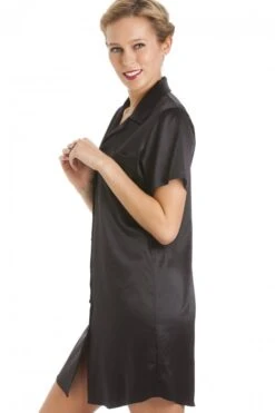 Camille Luxurious Knee Length Black Satin Nightshirt -Camille Sales Store camille luxurious knee length black satin nightshirt p2292 9450 medium